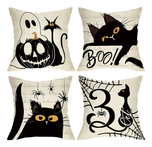 Fundas De Almohada Decorativas De Halloween Gato Negro ...