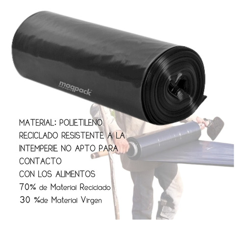 Rollo De Plastico Polietileno Negro De 2mts X 180mts Cal.600