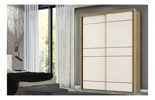 Guarda-roupa Solteiro Qualita 100% Mdf Carvalho/off White Cor Carvalho