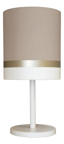 Luminária De Mesa Abajur Detalhe Bronze Cúpula  Tecido 20x43 Cor Da Estrutura Branco Cor Da Cúpula Cáqui