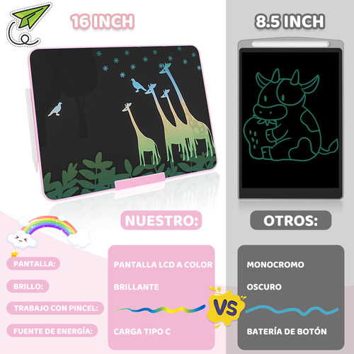 16in Pizarra Magica Tablet Dibujo Lcd Recargable Juguetes Ninos Regalos Bolígrafo Electrónico Magnético Color Rosa Nasjac
