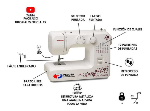 Imagen 2 de 9 de Janome 311 + Tijera Y Falso Overlock De Regalo!! Gtia. 1 Año