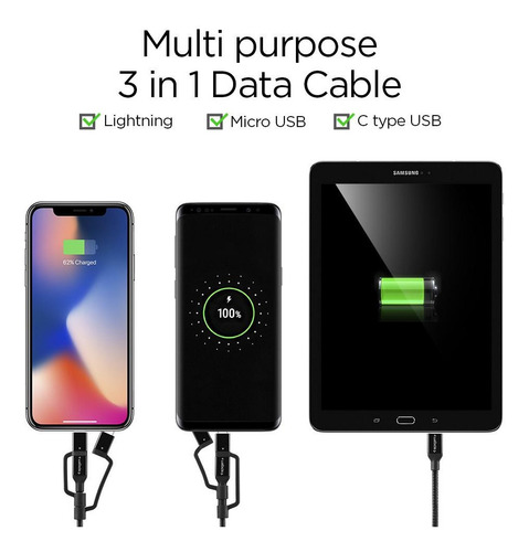 Cable Spigen Multipuerto Carga Rapida 3.0 Usb-c Light Micro