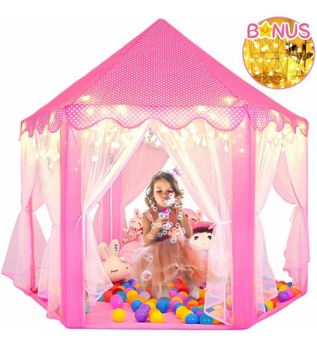 Carpa Para Niños Con Star Lights, Juguete Castillo Hexagonal