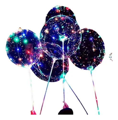 6 Balão De Led Bubble 45 Cm Completo Vareta Pilhas | Parcelamento sem juros