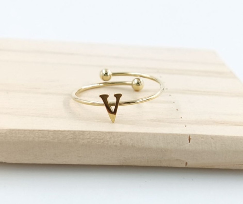 2 Uds De Anillos Con Inicial Acero Inoxidable Vie Or V Ajustable