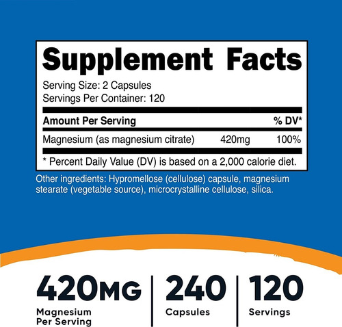 Imagen 2 de 2 de Citrato De Magnesio Magnesium Citrate 240 Capsulas