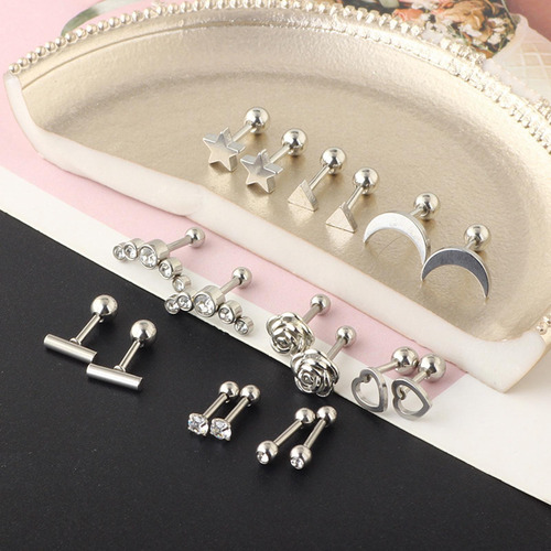 Conjunto De Brincos 18x Tragus Flor Coração Hélix