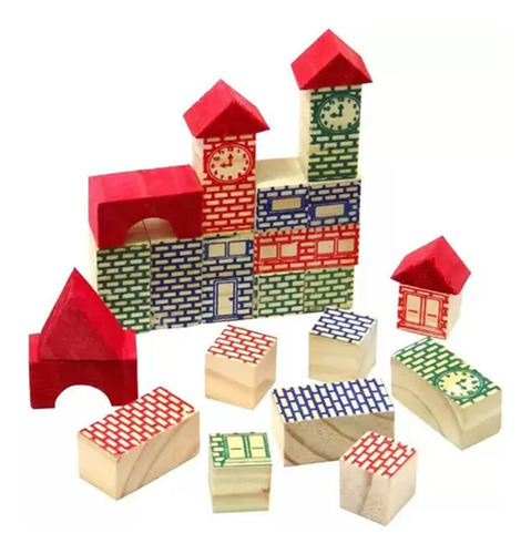 Imagem 2 de 3 de Brinquedo Futuro Engenheiro 24 Pcs Blocos De Montar Madeira