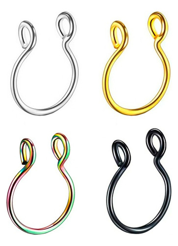 Piercing Septum Falso Aro Set 4 Plugs Mix Simulador Faux