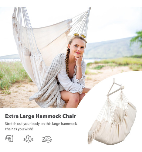 Silla De Hamaca Colgante Extragrande Con Cojines Blanca
