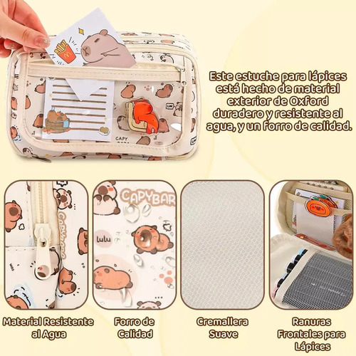 Estuche Grande Para Lápices Con Forma De Capibara, Doble Cap
