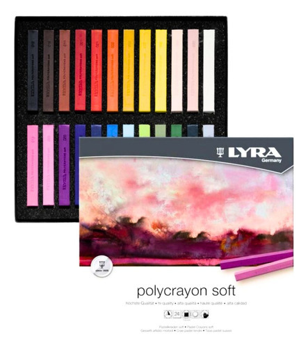 Conjunto de 24 giz pastel macio Lyra Polycrayons, cores intensas