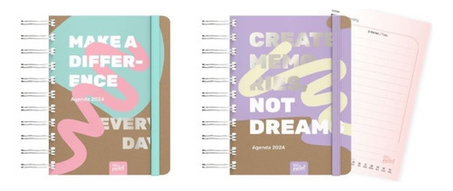 Agenda Ppr Big Pocket A6 Pastel Diaria Espiral Elastico