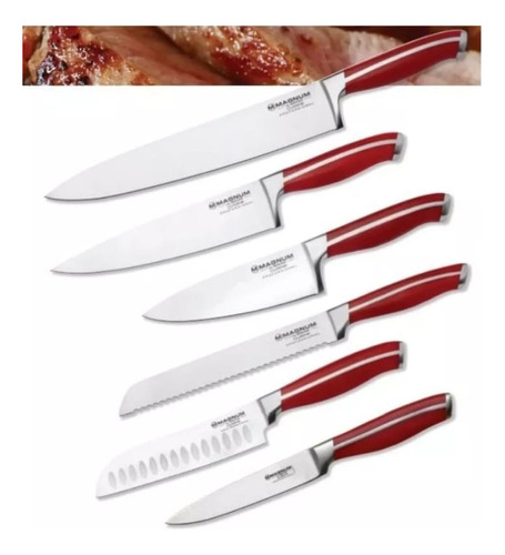 Set 6 Cuchillos Magnum By Boker Arbolito Chef Cuisine Rojo