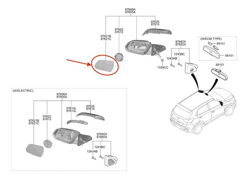 Vidrio Lateral Espejo Izq Hyundai Original Creta 2018 2021