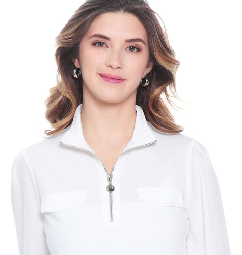 Blusa Wados Solida Scote V Con Cierre En Bolsillos