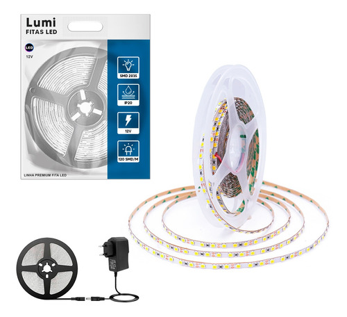 Luminario Fita Super Led 2835 5m 120 Smd/m 12v Ip20 Alto De Brilho Ambar Com Fonte Alimentaçao