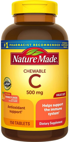 Vitamina C mastigável feita na natureza 500 mg de laranja 150 unidades