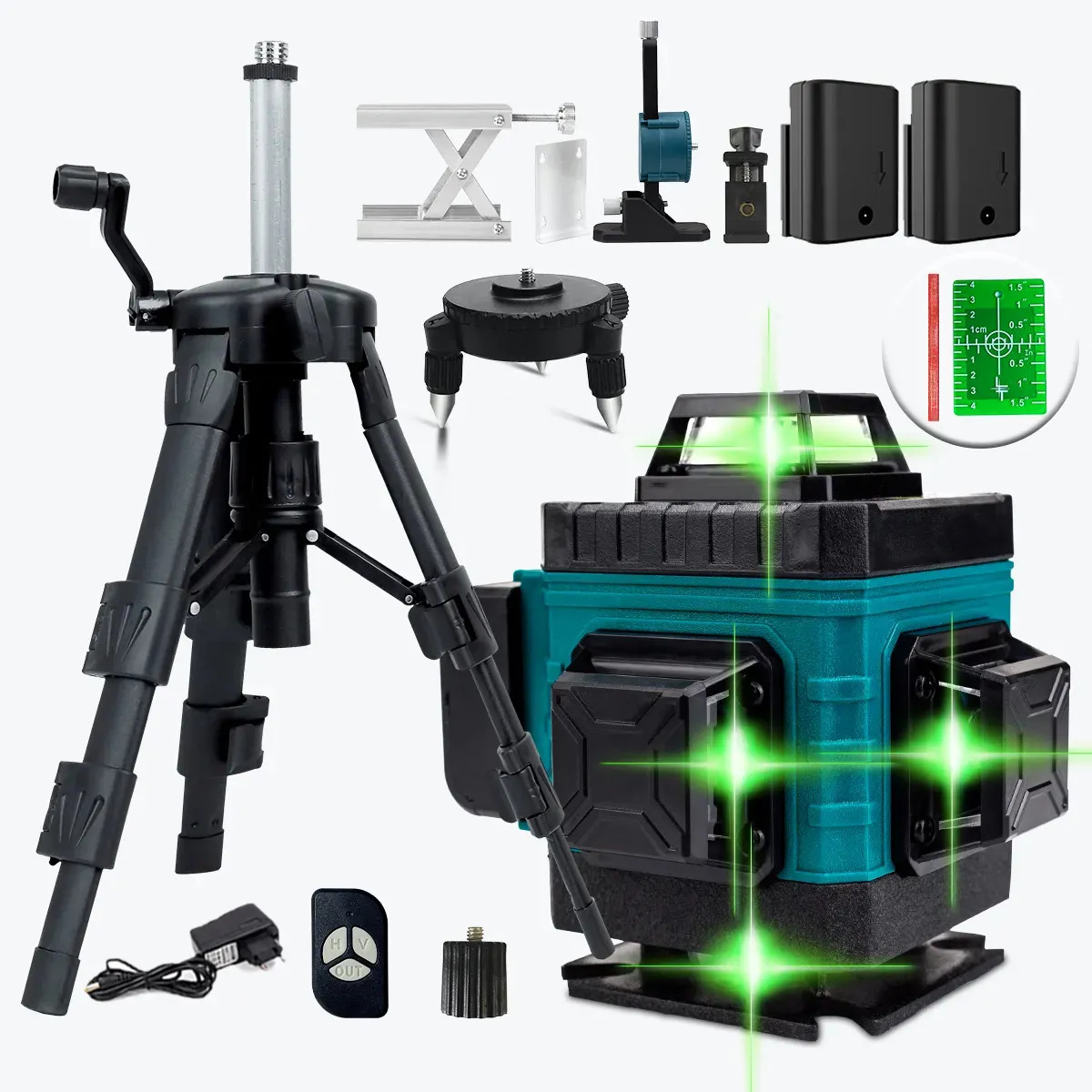 Nível Laser Verde 16 Linhas 360° Horizontal e Vertical 2 Bateria+ Tripé