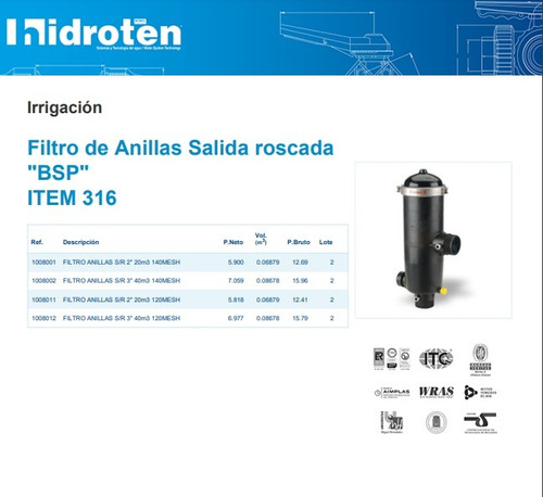 Filtro Agricultura Y Riego Radial Acero Hidroten Europeo