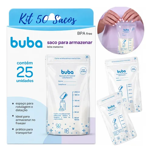 Kit 50 Sacos Para Armazenar Leite Materno Buba Bebe Congelar