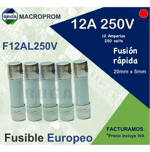 10pz Fusible Europeo Cerámico 12a 250v | 12 Amperios