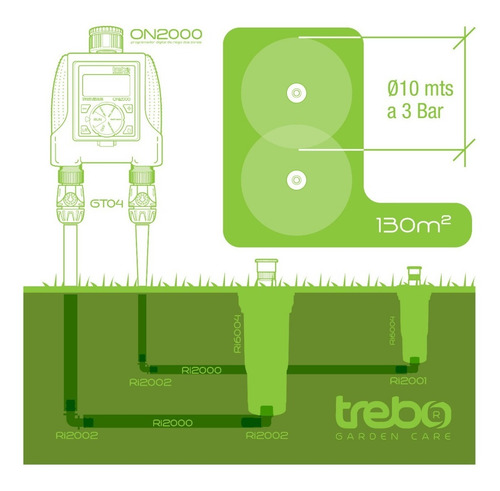 Imagen 2 de 9 de Kit De Riego Automático Trebo Aspersion Césped Hasta 130 Mt2