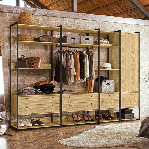 Closet Cabideiro Casal Modulado Completo Industrial Aberto Cor Pinus