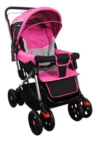 Coche de paseo Bebesit Roma rosa con chasis color plateado