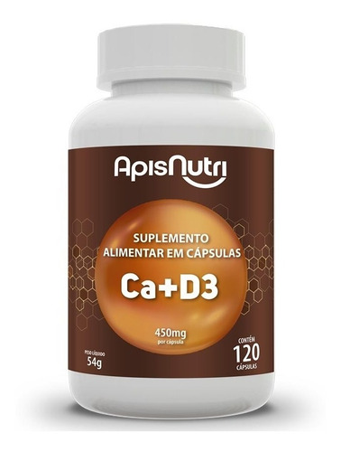 Suplemento Em Cápsulas Apisnutri Alimentar Cálcio E Vitamina D3 Minerais/vitaminas Sabor Natural Em Pote De 200g 120 Un