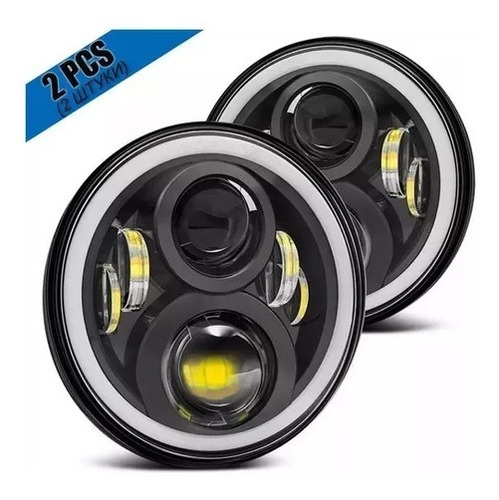 Faro Led Jeep Lupa Drl 7 Pulgadas Anillo Halo Luz Ambar