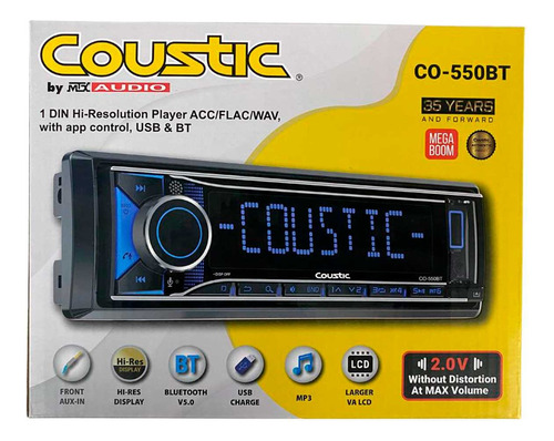 Estereo Coustic 1 Din Bluetooth Caratula Desmontable Co550bt