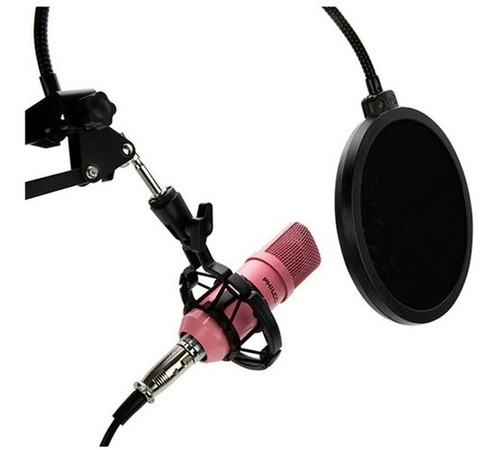 Kit Studio Micrófono C Soporte Antipop Stand Philco Rosa