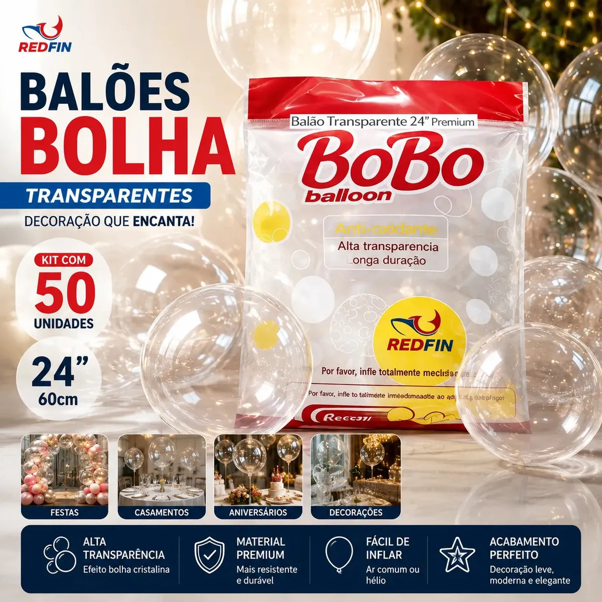 Balão Bubble Bobo 24 Polegadas Transparente 50un Balão De Festa Balao Grande Transparente Balão Cha Revelacao Balao De Formatura Balao Para Pendurar Balao Para Festa E Casamento Re
