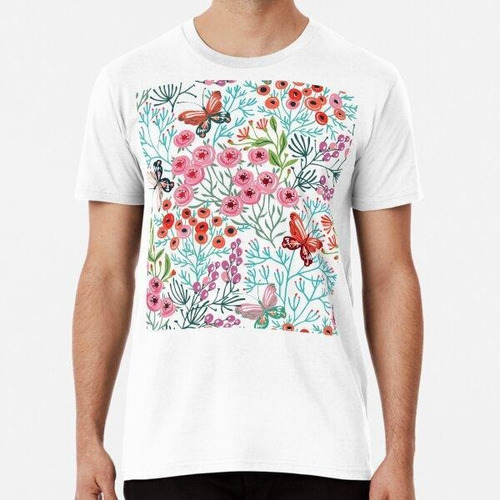 Remera Dibujo De Flores Y Mariposas. Algodon Premium 