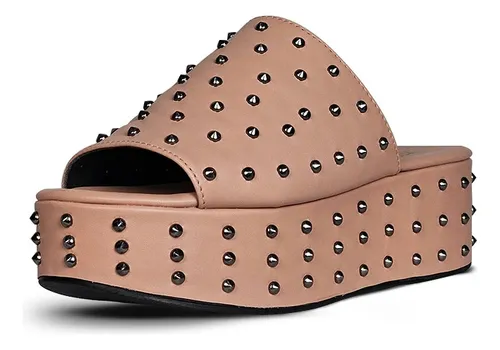 Sandália Tamanco Flat Plataforma Feminina Spikes