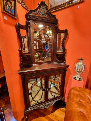 Antiguo Mueble Esquinero Inglés De Roble Con Luz 100 Años