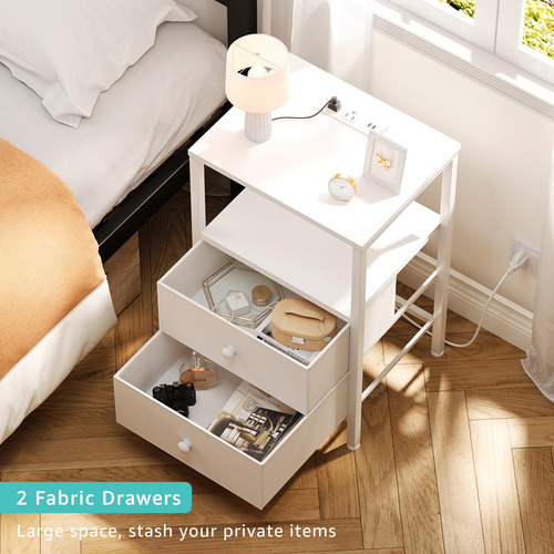 Mesita De Noche Blanca Con Carga Y Puertos Usb Moderna