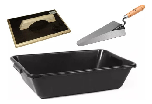 Kit Caixa Masseira Obras + Colher Pedreiro + Desempenadeira