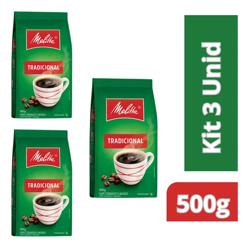 Café Torrado Moído Tradicional Melitta Pacote 500g Kit 3 Uni
