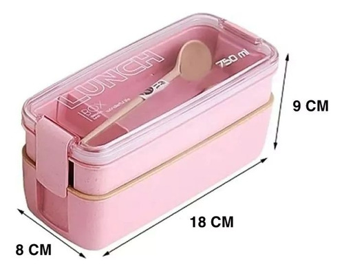 Lunch Box Lonchera 750 Ml Dos Pisos Con Cubiertos Rosa Liso