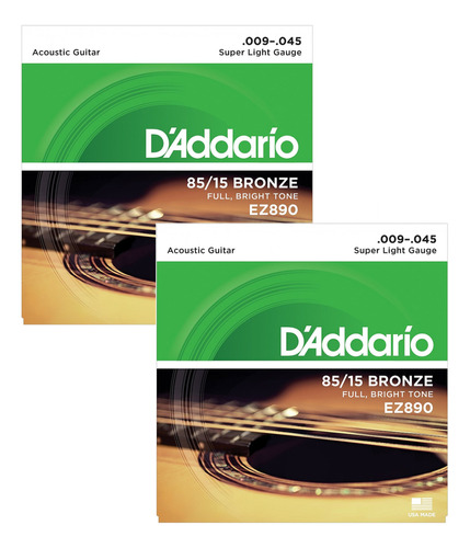 Daddario Pack 2 Set Cuerdas 09-42 Ez890 Guitarra Acustica