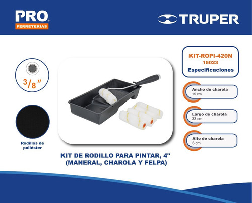 Imagen 2 de 5 de Kit De Rodillo Para Pintar, Maneral, Charola Y Felpa 15023