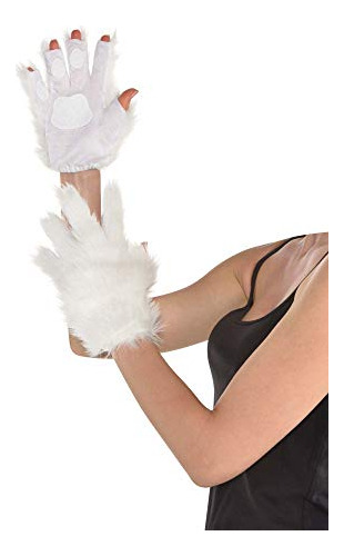 Guantes Peludos Blancos Amscan Accesorio De Disfraz - (1 Unidad) - Ideal Para Halloween Y Fiestas Temáticas