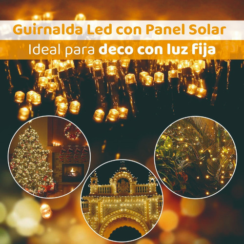 Imagen 2 de 9 de Luces Guirnalda Exterior 50 Luz Calida Con Panel Solar 5m