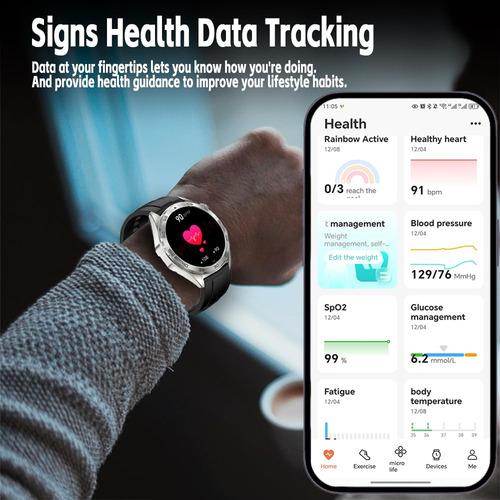 Lakeyloyi - Rastreador De Actividad Física Para Hombres Y Mujeres, Visualización Hd Impermeable, Asistente De Voz Ai 24 Horas De Sueño, Monitoreo De F