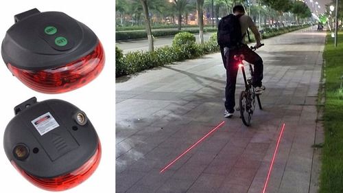 Luz Trasera Bici 5 Leds + 2 Laser Indica Carril Segurid Full