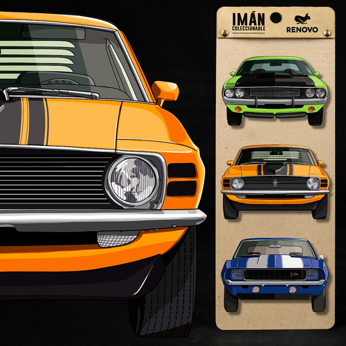 3 Imanes Muscle Car Ford Mustang Challenger Chevrolet Camaro