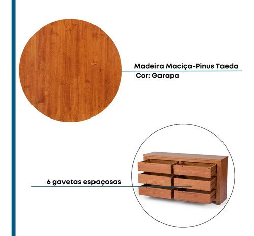 Cômoda 6 Gavetas Madma Artemobili Cor Marrom